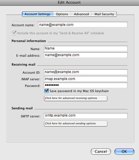 Setup ICA.NET email account on your Entourage Step 7